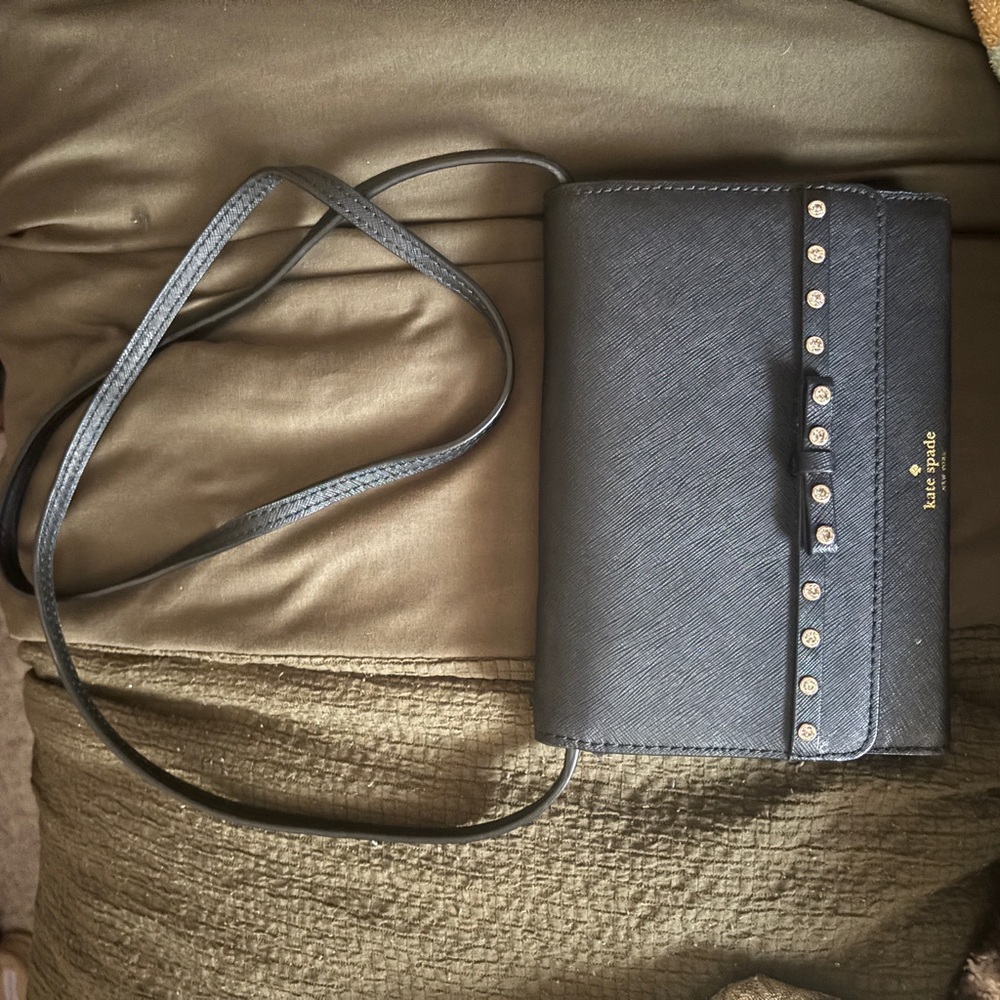 kate spade Black Crossbody Wallet with Studded Trim